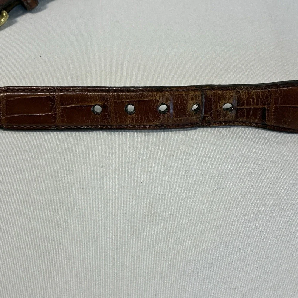 VTG Brighton Mens Braided Belt‎ 38 Croc Embossed Leather Brass USA Heritage Prep